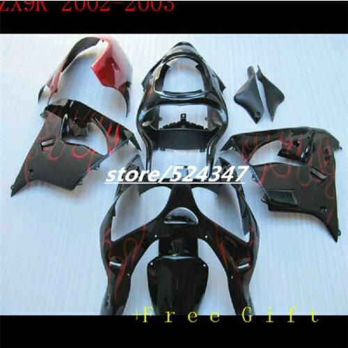 Hot sales ZX9R Fairing For Kawasaki Ninja ZX-9R 2002 2003 ZX9R red flames black ZX 9R 02-03 ABS Body Kit