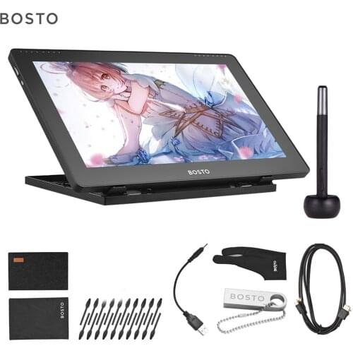 BOSTO 15.6 Inch IPS Graphics Drawing Tablet Display Monitor 8192 Pressure Level with Rechargeable Stylus Pen 16HD Graphic Tablet