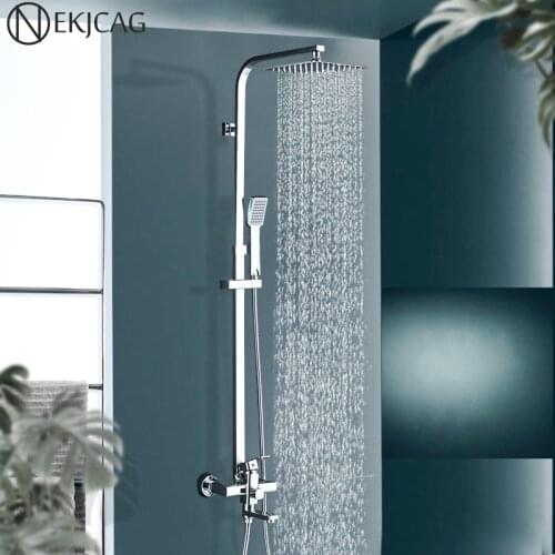 Chrome Brass Bathroom Shower Faucet Rainfall Ultra-thin Top Spray Shower Set Wall Mounted Hot and Cold Water Mixer Taps