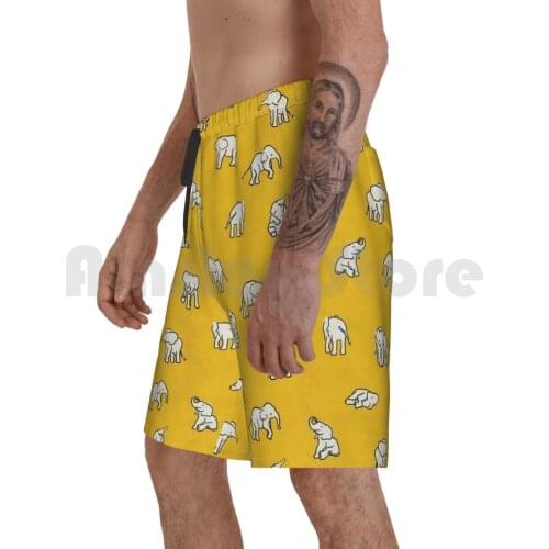 Indian Baby Elephants Yellow Pattern Beach Shorts Men Beach Pants Swim Trunks Elephants Child Baby Yellow Pattern
