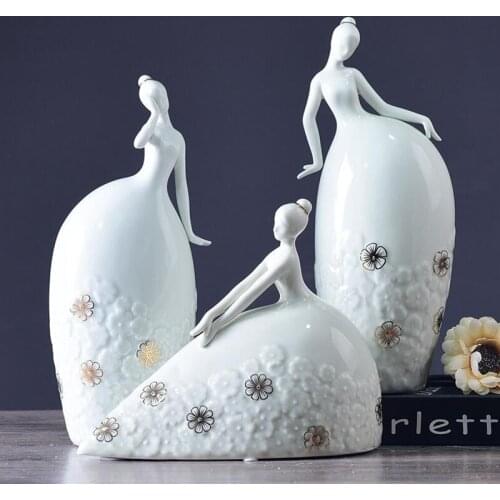 Jingdezhen Ceramic Statues Gril Europe White Enchanting Beauty Figures Home Furnishing Decoration Crafts Cafe Table Ornaments
