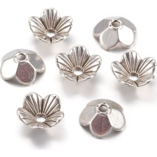 50pcs 10mm Antique Silver Color Alloy Flower Cone End Bead Caps for Jewelry Making Findings Needlework DIY Accessories Wholesale