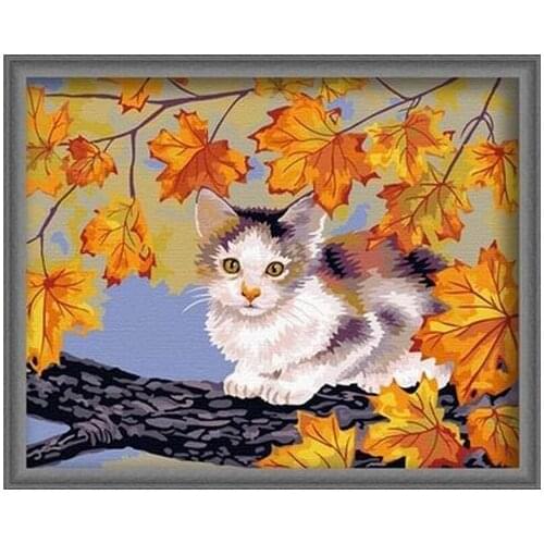 MaHuaf-X075 Cat Under the maple Painting By Numbers DIY Handpainted child Gift Coloring By Number on Canvas Painting home decor