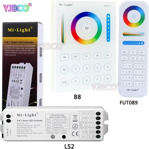 Miboxer 2.4G wireless 8 Zone FUT089 remote;B8 Wall-mounted Touch Panel;LS2 5IN 1smart led controller for RGB+CCT led strip