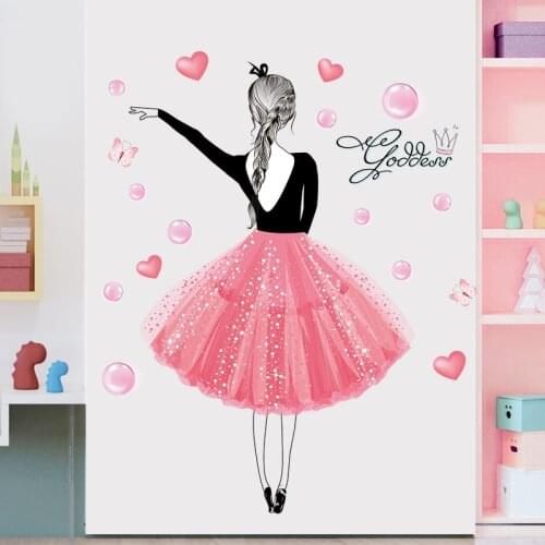 Cute Pink Girl Wall Decals for Kids Bedroom Decoration Creative Decoration Wall Stickers