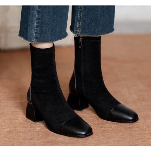Fashion Women Ankle Boots Thick Heels Shoes Female Newest Square head Comfortable Ladies Shoe Brand 2021 Boot Woman Zipper Boots