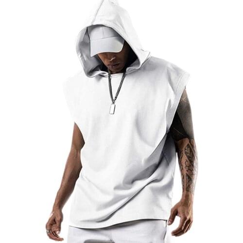 2021 Men T-shirt Hooded Solid Color Summer Loose Sleeveless Vest for Party Oversized t-shirt
