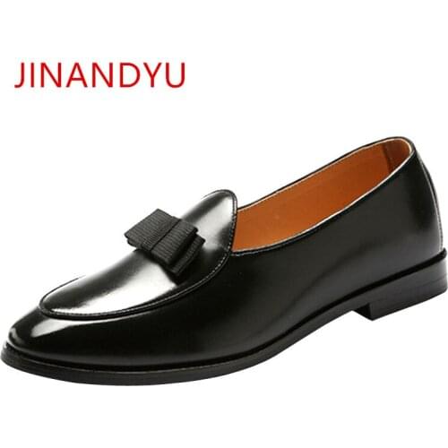 Size 37-48 Bow Tie Leather Gentleman Loafer Men Wedding Black Dress Shoes Banquet Loafers Men New Casual Night Club Party Shoes