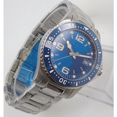 40mm SUB Steel Case Ceramic Bezel Mechanical Mens Watch Luminous Blue Dial 21 Jewels MIYOTA 8215 Bracelet Date Sapphire Glass