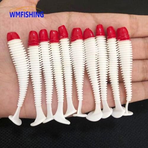 10PC Soft Bait Screw T Tail Jigging Fishing Lures Wobblers Tackle Red Head White Maggot Bass Pike Aritificial Silicone Swimbait