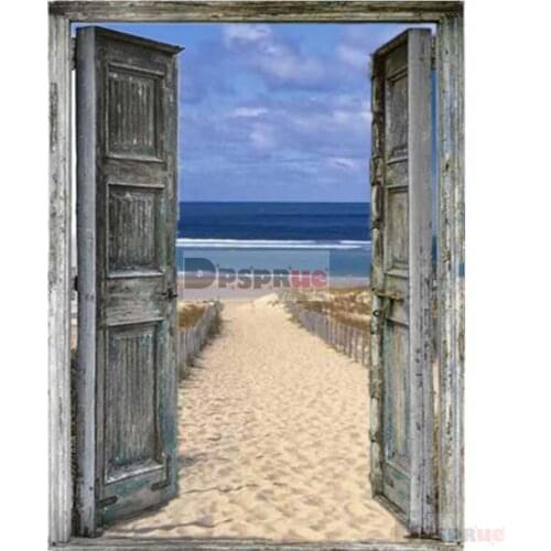 Dpsprue Full 5D DIY Square/Round Drill Diamond Painting "Door Beach Scenery" Diamond Embroidery Cross Stitch 3D Decor Gift DF25