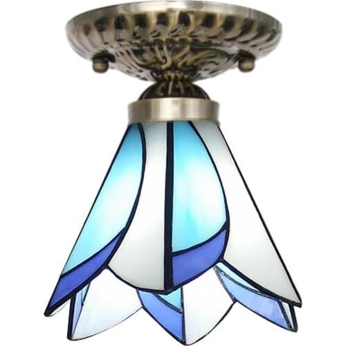 Corridor Ceiling Light Tiffany Glass Shade Bedroom Ceiling Lamp Mediterranean European Balcony Hallway Porch Ceiling Fixture