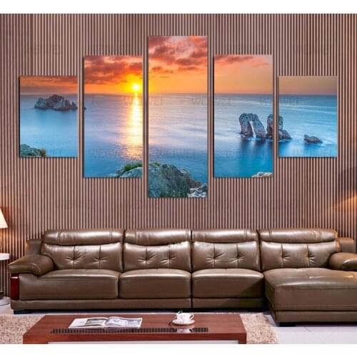 Landscape Poster Seascape Horizon Five-Piece Canvas Painting Jungle Mountain Lake Wall Picture Living Room Posters and Prints
