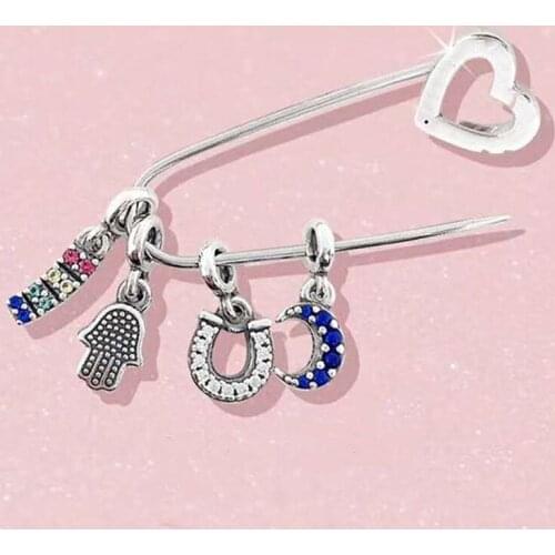 Suitable for fashion me safety pin brooch beads 100% 925 sterling silver jewelry