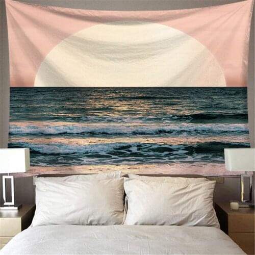 Nature Sunset Wall Tapestry Sea Landscape Beach Wall Blanket Hippie Boho Decor Art Wall Cloth Tapestries Dorm Headboard Backdrop
