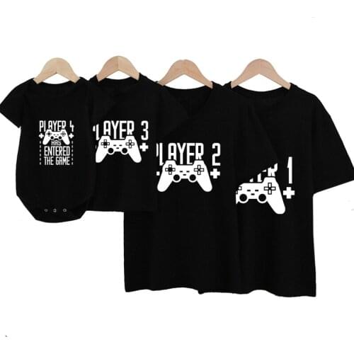 Family Matching Clothes Mommy and Me Tshirt Player 1 2 3 4 Funny Father Son Look Tshirt Short Sleeve T-Shirt Daddy Baby Bodysuit
