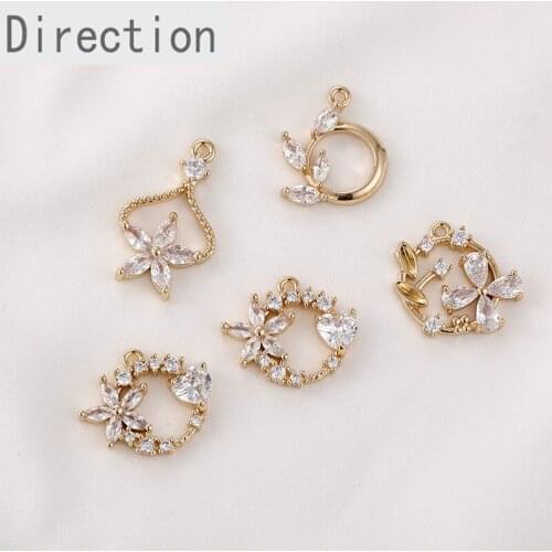 Sparkling zircon flower leaves love wreath hollow circle pendant diy earring necklace bracelet accessories material