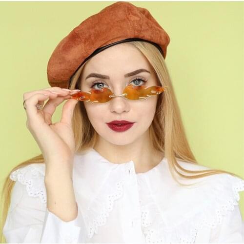Universal Rimless Wave Sunglasses Fire Flame Sunglasses Streetwear Car Driving Glasses Trending Narrow Fashion UV 400 Eyewear