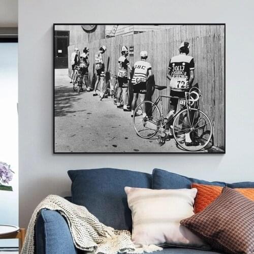 Vintage Poster Black and White Bicycle Cyclist Print Canvas Paintings Street Wall Art Pictures for Home Decor No Frame