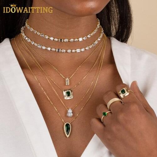 High Quality Fashion Iced Out Bling 5A CZ Paved Geometric Various Shaped Cubic Zirconia Tennis Chain Choker Necklace For Women