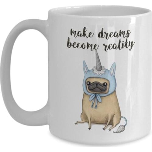 Funny Pug Dressed Unicorn Costume Ceramic Coffee Mug