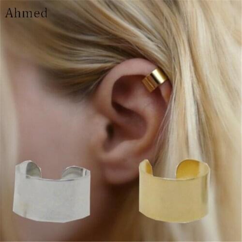 Ahmed Gold Silver Color Simple Alloy Stud Earrings For Women Fashion Charm Vintage Brinco Bijouterie Femme Ear Clip Jewelry