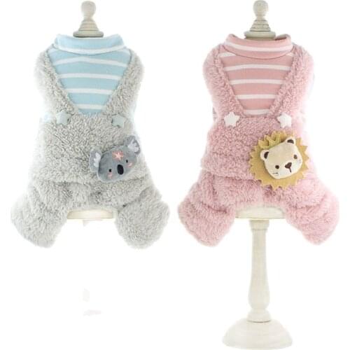 Winter Warm Jumpsuit for Dogs Stripe Bear Fleece Liner Four-legged Dog Clothes XS S M L XL