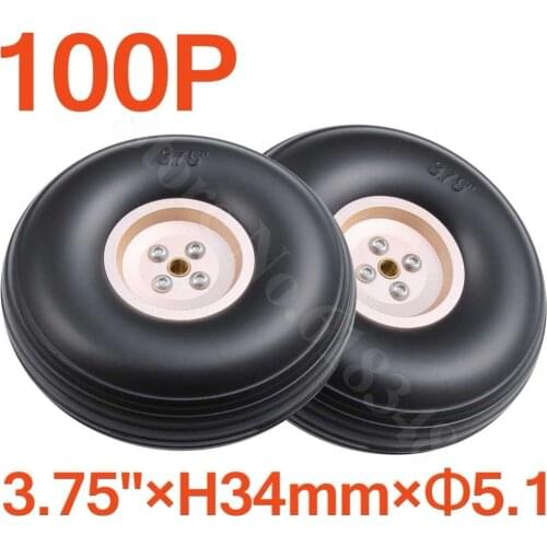 100pcs /Lot 3.75"/ 95mm Rubber Tail Wheels Tire Alloy Hub Core Thickness:34mm Axle hole: 5.1mm For RC Airplane Parts