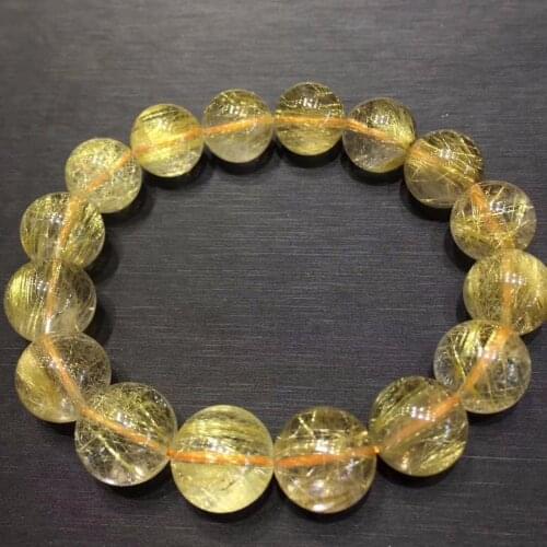 13mm Top Natural Gold Rutilated Quartz Bracelet Jewelry For Women Man Wealth Gift Crystal Round Beads Brazil Stone Stretch AAAAA