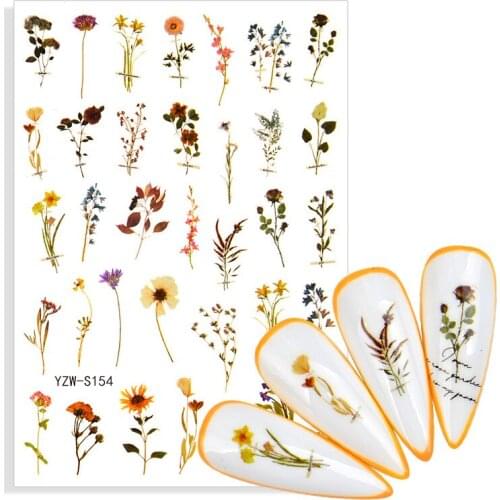 2021 New 3D Floral Nail Art Self-adhesive Stickers Dried Flowers Leaf Manicure Decoration Tips Nail Decals Tools Wholesale