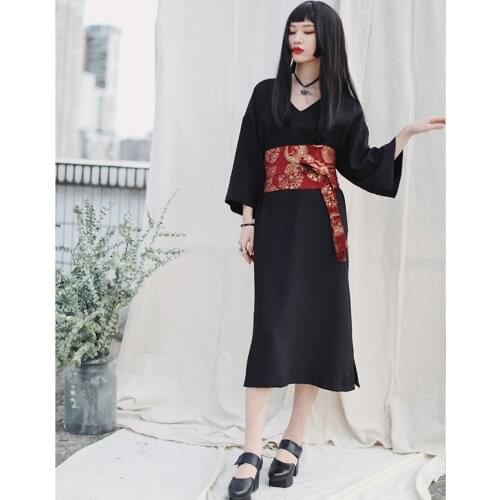 2021 New Japanese National Style Retro Fashion Embroidery Yukata Women Kimono Belt Elastic Waist Printed Girdle Haori Accessory