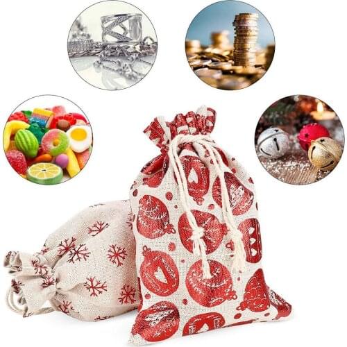 24Pcs Elk Star Print Christmas Candy Gift Hanging Storage Bag Drawstring Pouch Rope Clip Kit Set