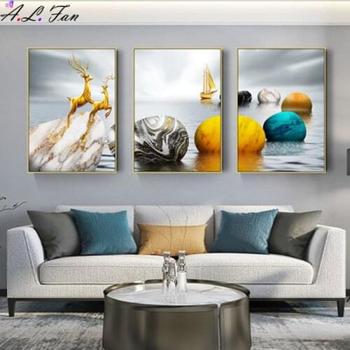 Golden deer tree canvas print abstract wall art aesthetic room decoration landscape wall image spray painting poster image