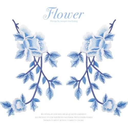 White Embroidery Flower Sewing Patch Red Flowers Applications for Clothes Applique Big Patch Lace Fabric for Wedding Dresses