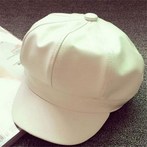 New cute fashion lady hat Newsboy good PU sheep leather flat cap Driving NDN Beret Cabbie Vintage Hat new fashion