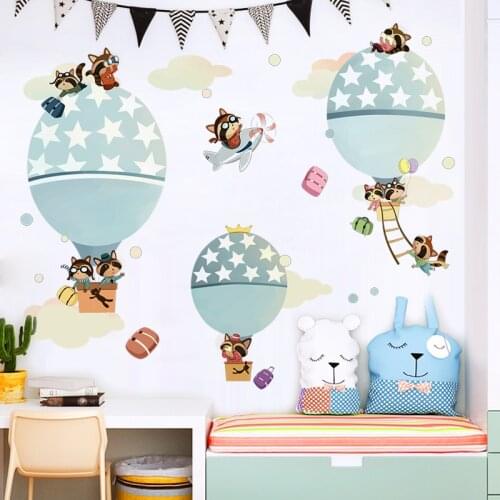 BIG Hot Air Balloon Wall Stickers for Kids Rooms Bedroom Decor Cartoon Animal Modern Sticker Baby Home Decoration