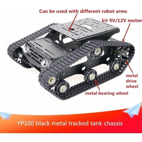 YP100 Black Metal Tracked Tank Chassis with Aluminum Alloy Frame Robot Arm Interface Hole Can be Used with Different Robot Arms