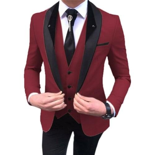 Trajes A Medida Formal Mens Suits For Wedding Set Black Peaked Lapel Blue/Grey/Red/Pink Jacket&Vest&Pant Slim Fit Groom Blazers