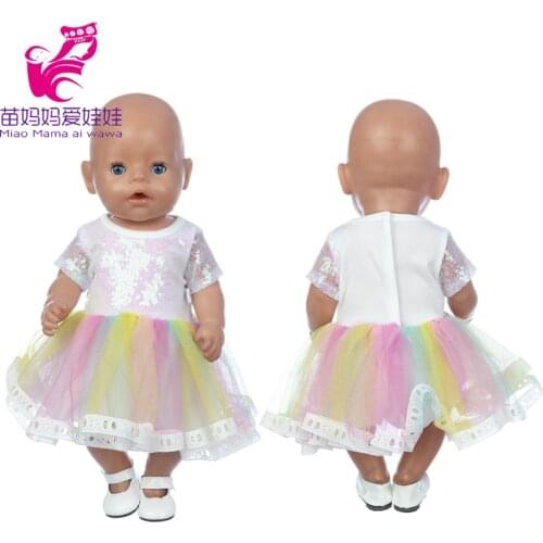 Baby Doll Rainbow Dress 17 Inch Baby Re Born Dolls Clothes Toys Wear Girl Birthday Gifts