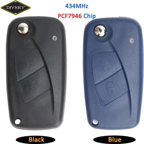 DIYKEY 434MHz PCF7946 Chip Replacement 2 Button Flip Remote Car Key Fob for Fiat Punto Fiat 500 Panda Idea Punto Stilo Ducato