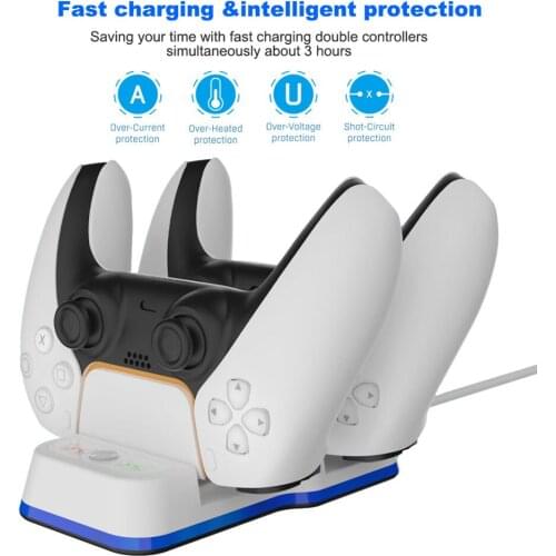 For PS5 LED Dual Controller Charger USB Fast Charging Dock Station for Sony Playstation 5 PS5 Gamepad Charging Station Cradle