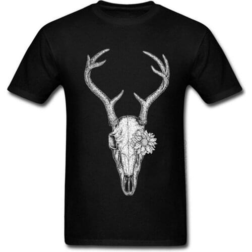 Big Discount Mens T Shirt Deer Skull Flower Short Sleeve Camisa Tshirts Summer Fall Top Quality Christmas Xmas T-Shirts For BF