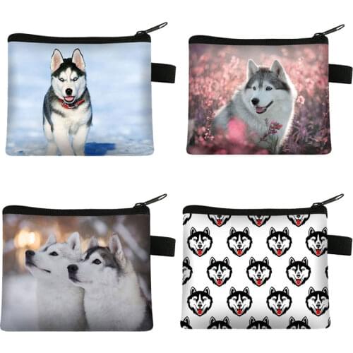 Hot Sale Lovely Mini Wallet 3D Cute Dog Husky Zip Case Card Coin Purse Female Mini Money Bag Animal Change Bag