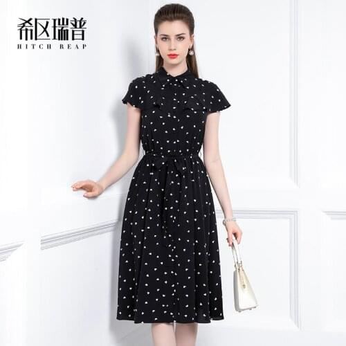 High End Chiffon Dress Summer 2021 New Style Polo Collar Retro Polka Dot Shirt Skirt