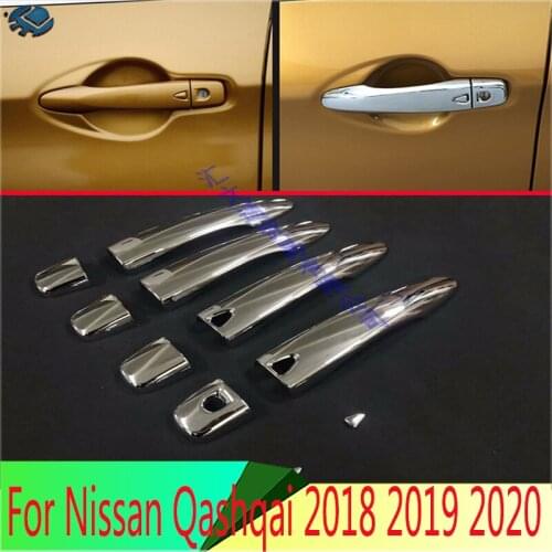For Nissan Qashqai 2018 2019 ABS Chrome Door Handle Cover With Smart Key Hole Catch Cap Trim Molding