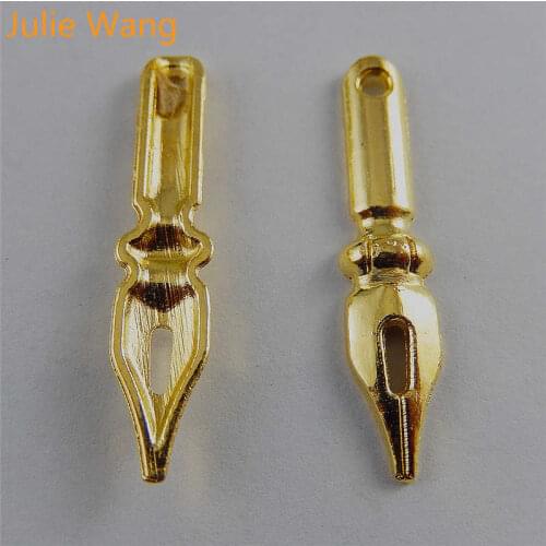Julie Wang 20PCS Gold Alloy Hollow Pens Tip Steampunk Charms Pendants Jewelry Makings Necklace Earring Findings Accessory