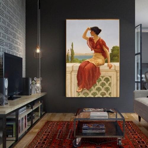 Citon John William Godward《The Signal》Canvas Art Oil Painting Artwork Poster Picture Wall Decor Home Living room Decoration