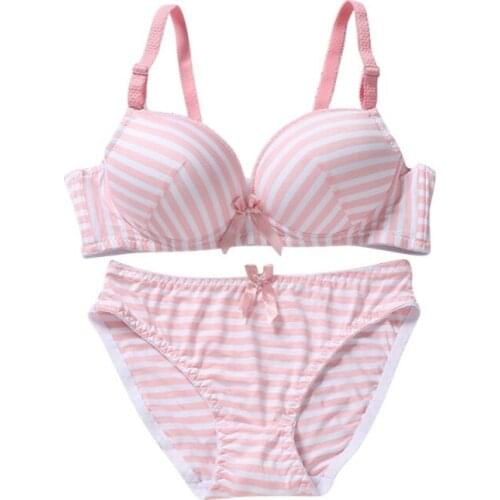 3 Color Thin Womens Seamless Stripe Bra Sets Gather Adjustable Bras Padded Brassiere Lingerie Underwear + Brief Sets
