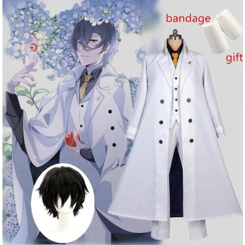 Anime Bungo Stray Dogs: DEAD APPLE Dazai Osamu Cosplay Costume Adult White Trench Pants Suit Halloween Carnival Uniforms