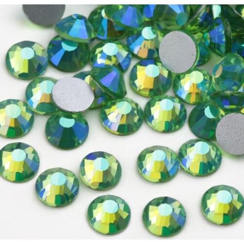 Round Flat Back Light Green AB Non Hotfix Rhinestone Nail Stones DIY 3D Phones Decorations Supplies SS4- SS30 9sizes
